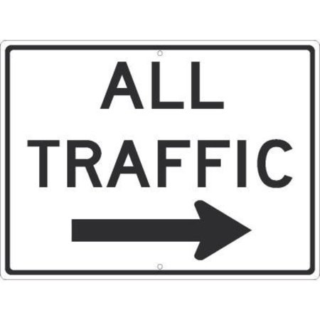 NATIONAL MARKER CO NMC Traffic Sign, All Traffic With Arrow Sign, 24in x 18in, White TM536J